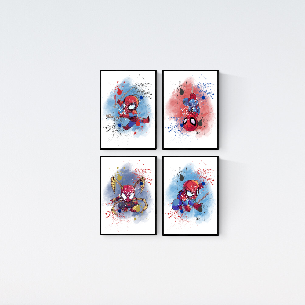 Marvel Spiderman Watercolour Splash Set of 4 Prints Wall Art