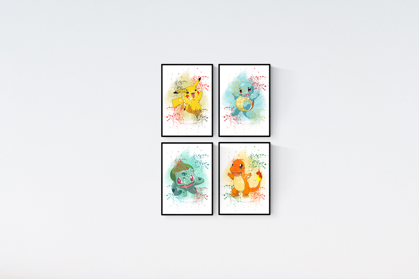 Pokemon Watercolour Splash Set of 4 Prints Wall Art