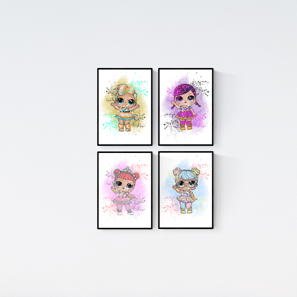 LOL Dolls Watercolour Splash Second Set of 4 Prints Wall Art