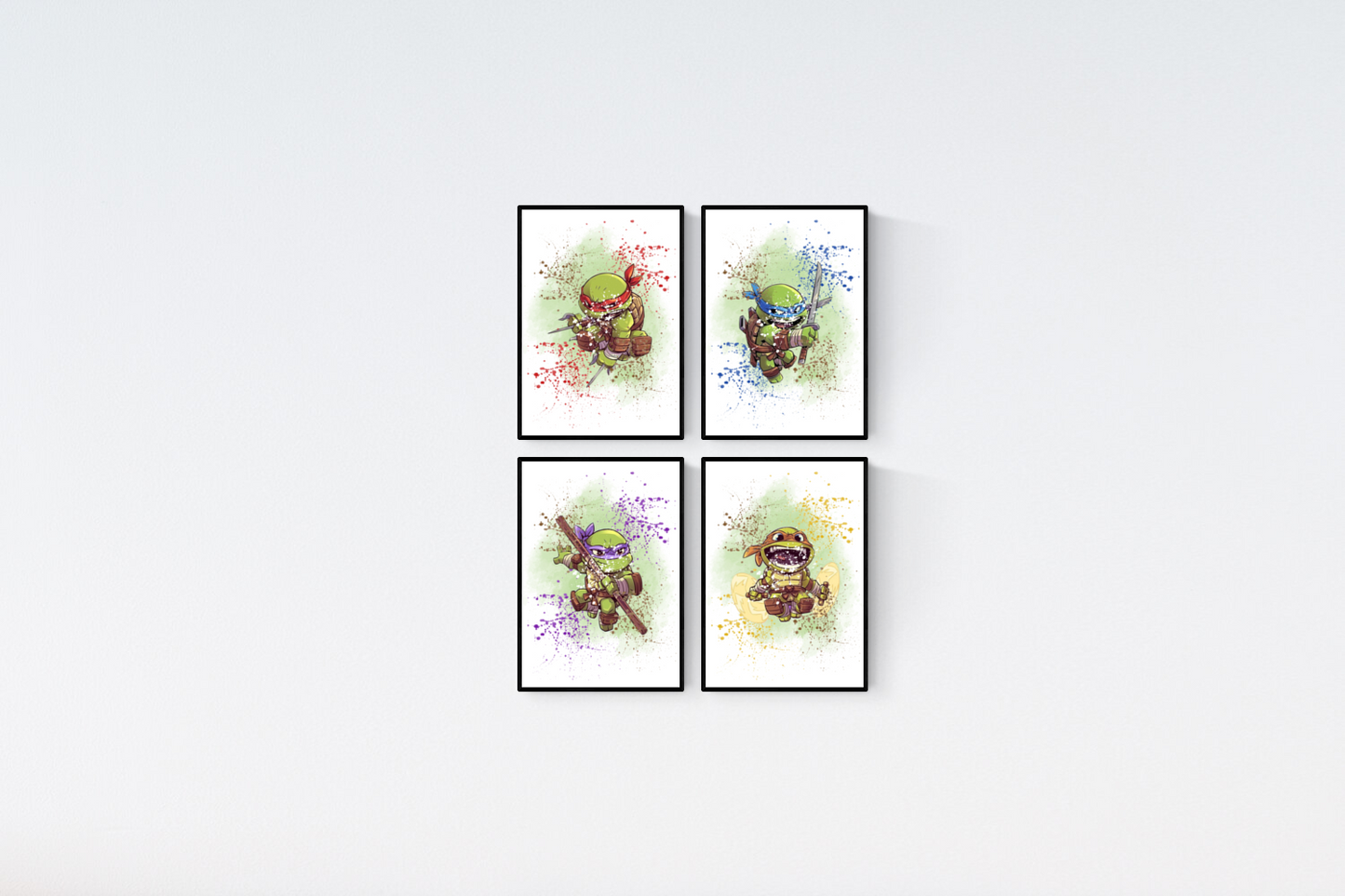 Teenage Mutant Ninja Turtles Watercolour Splash Set of 4 Prints Wall Art