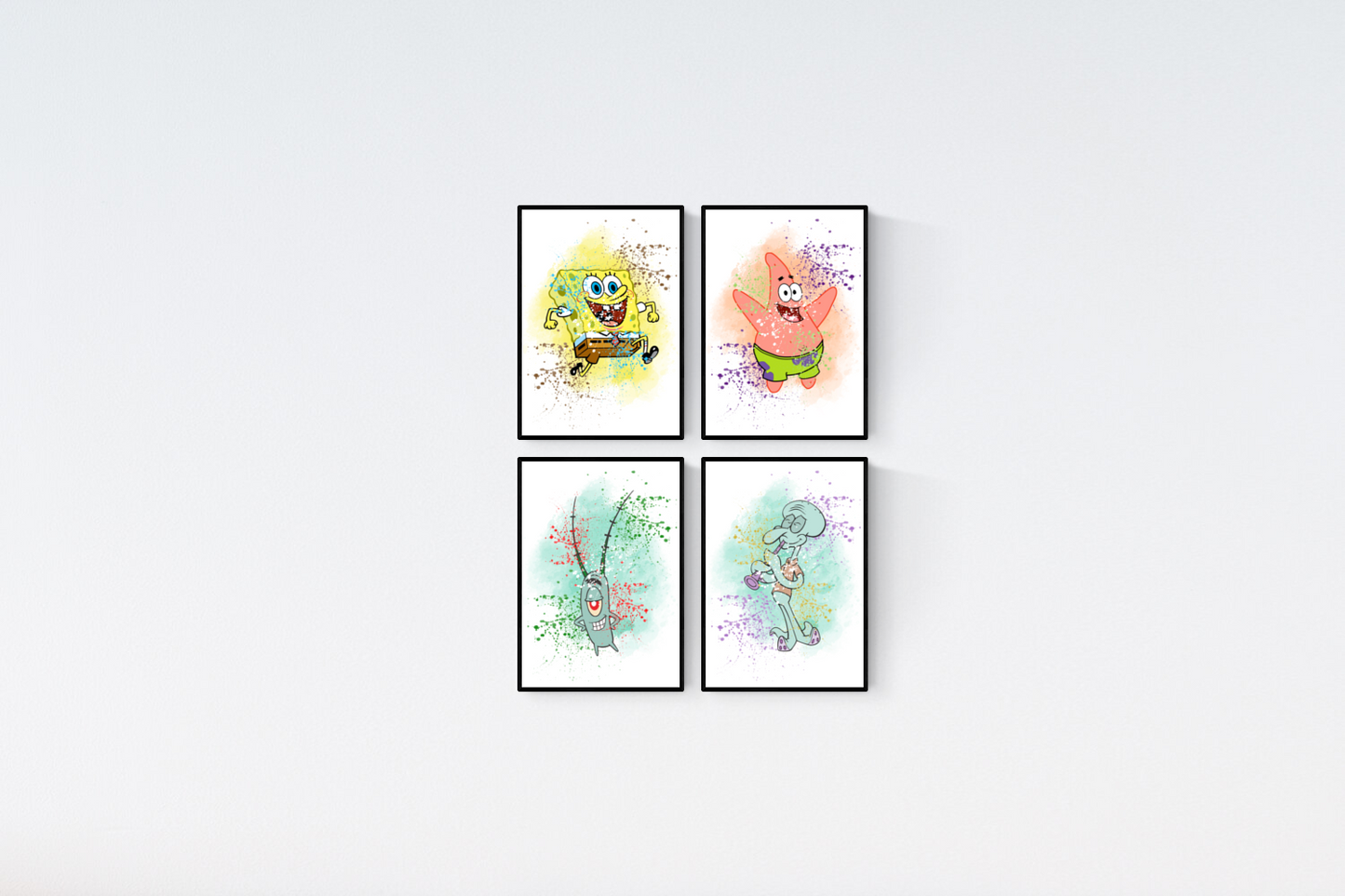 Spongebob Squarepants Watercolour Splash Set of 4 Prints Wall Art