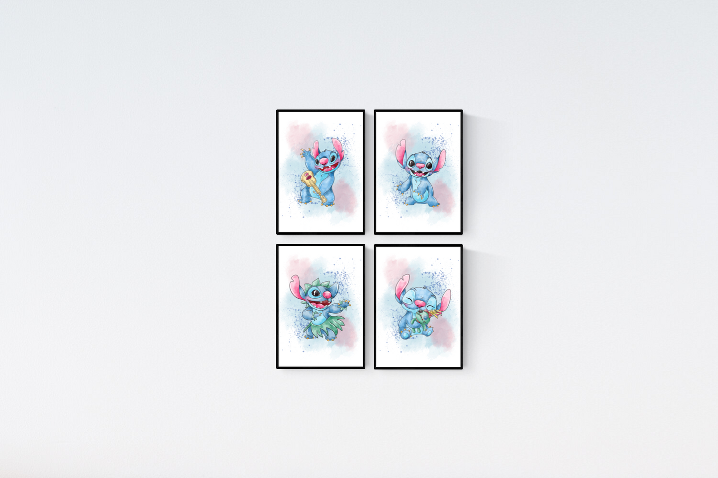 Disney Stitch Watercolour Set of 4 Prints Wall Art