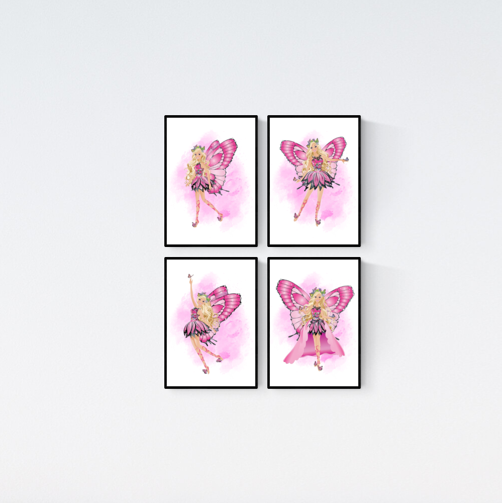 Barbie Fairy Watercolour Splash Set of 4 Prints Wall Art