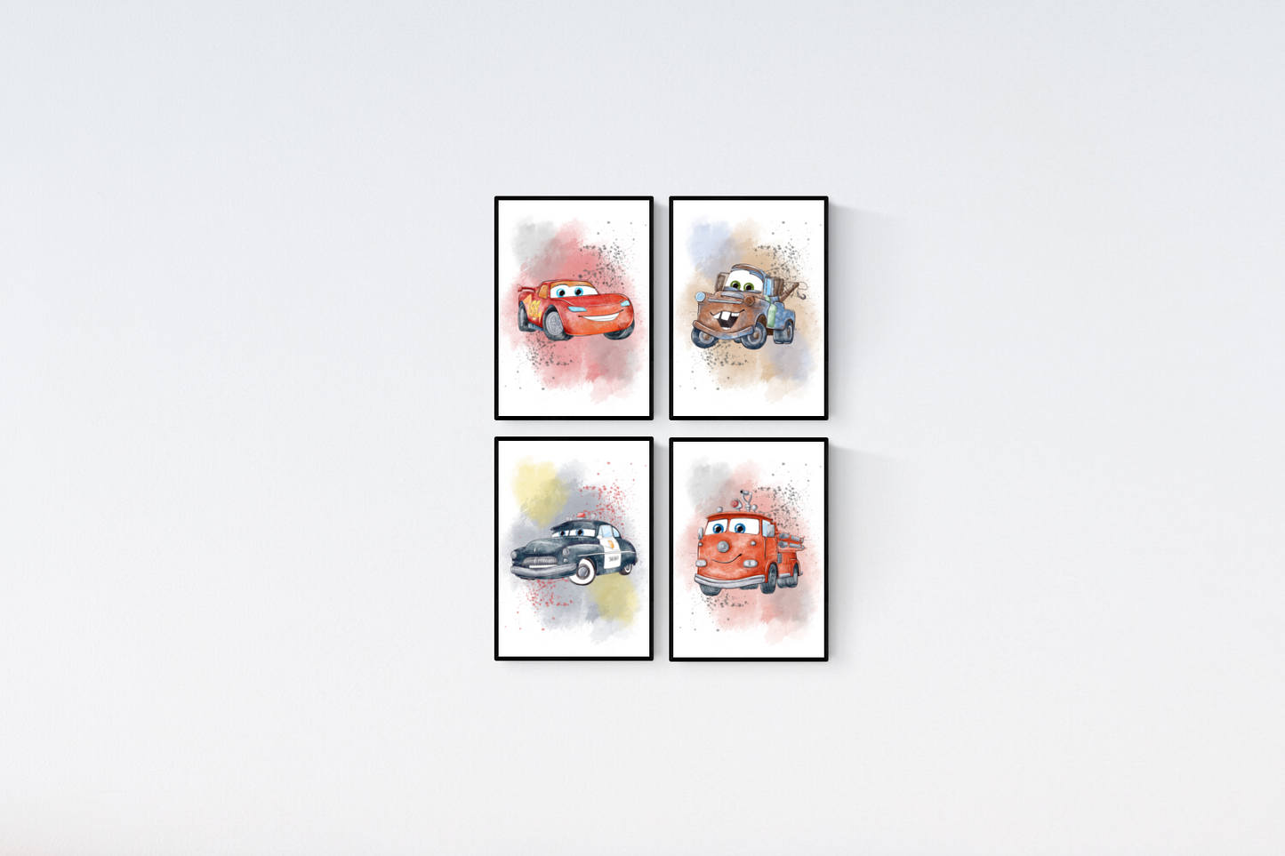 Disney Pixar Cars Watercolour Set of 4 Prints Wall Art