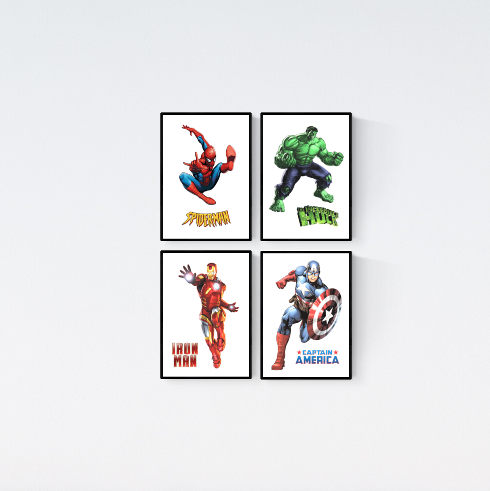 Marvel Avengers Cartoon Set of 4 Prints Wall Art