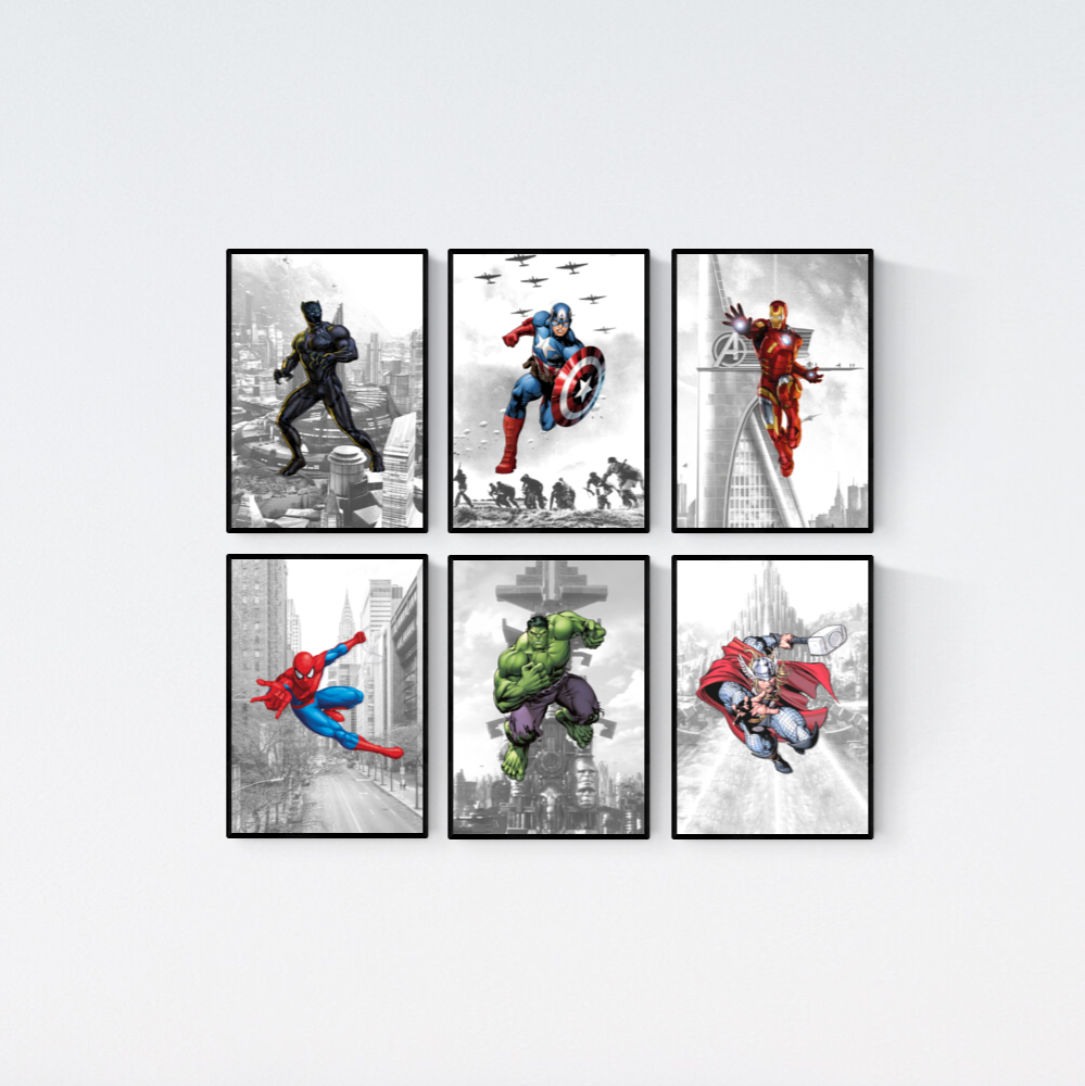 Marvel Avengers Location Set of 6 Prints Art Work