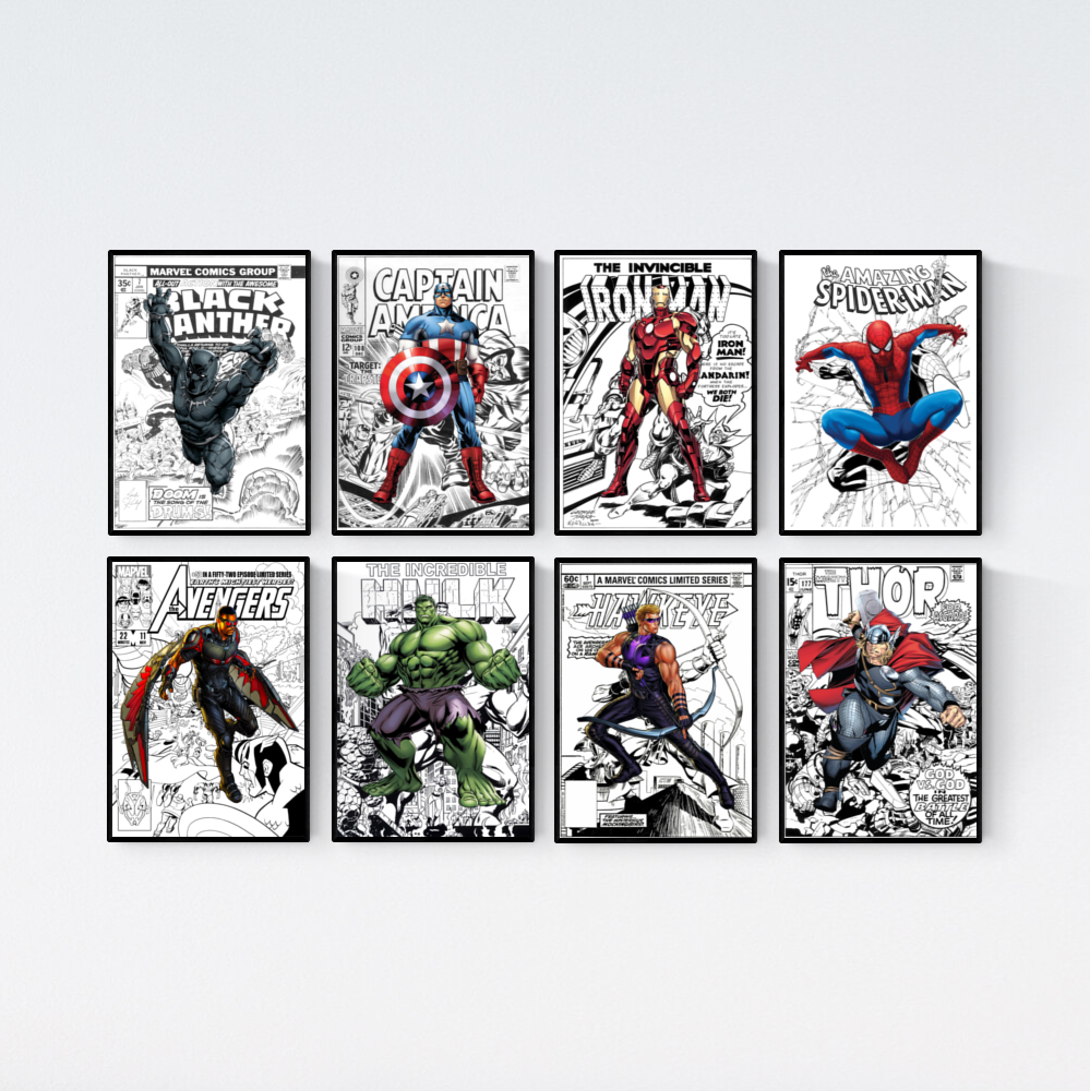 Marvel Avengers Comic Set of 8 Prints Art Work