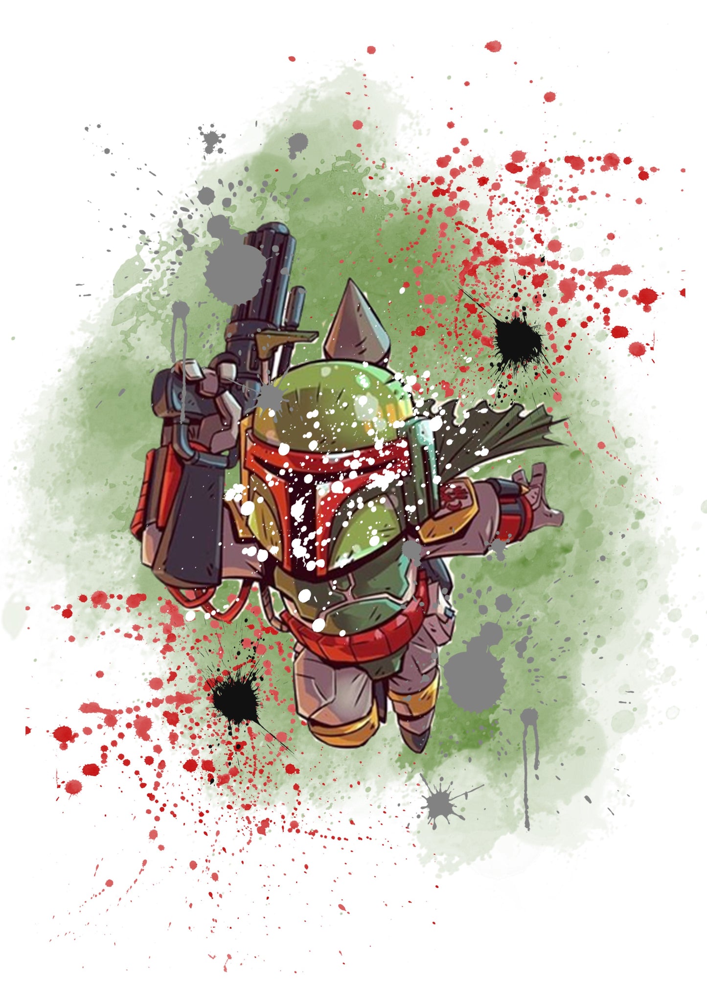 Star Wars Mandalorian Boba Fett Watercolour Splash Set of 4 Prints Wall Art