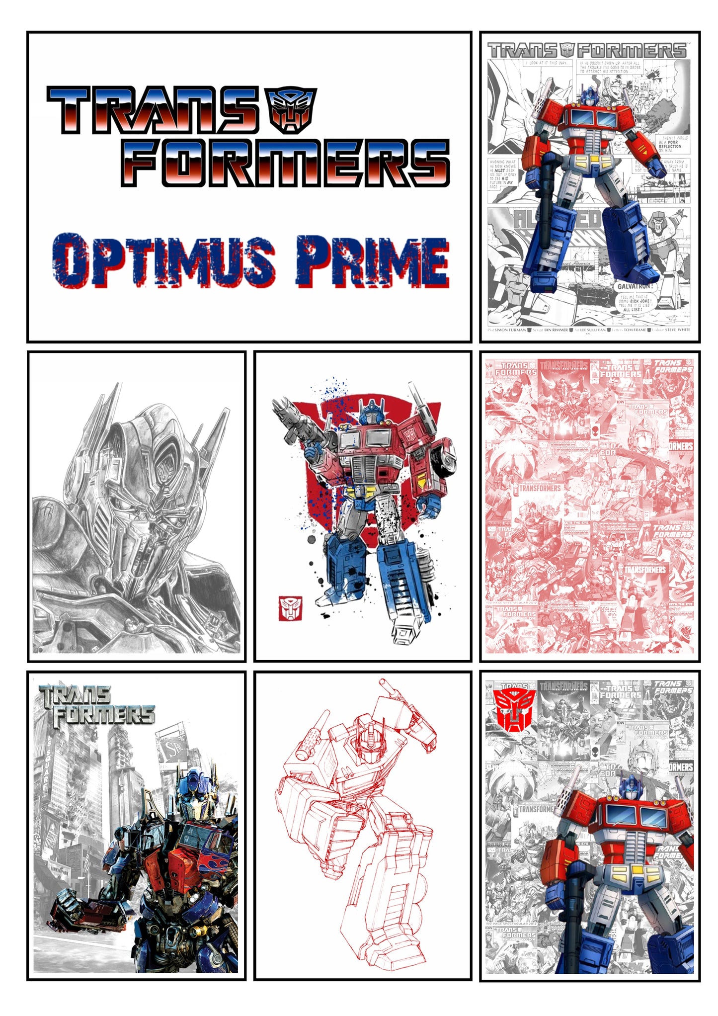 Transformers Character Comic Style Set of 4 Prints Wall Art